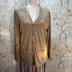 Lands End Womens Beige V-Neck Cardigan Sweater with‎ Pockets Size M/P